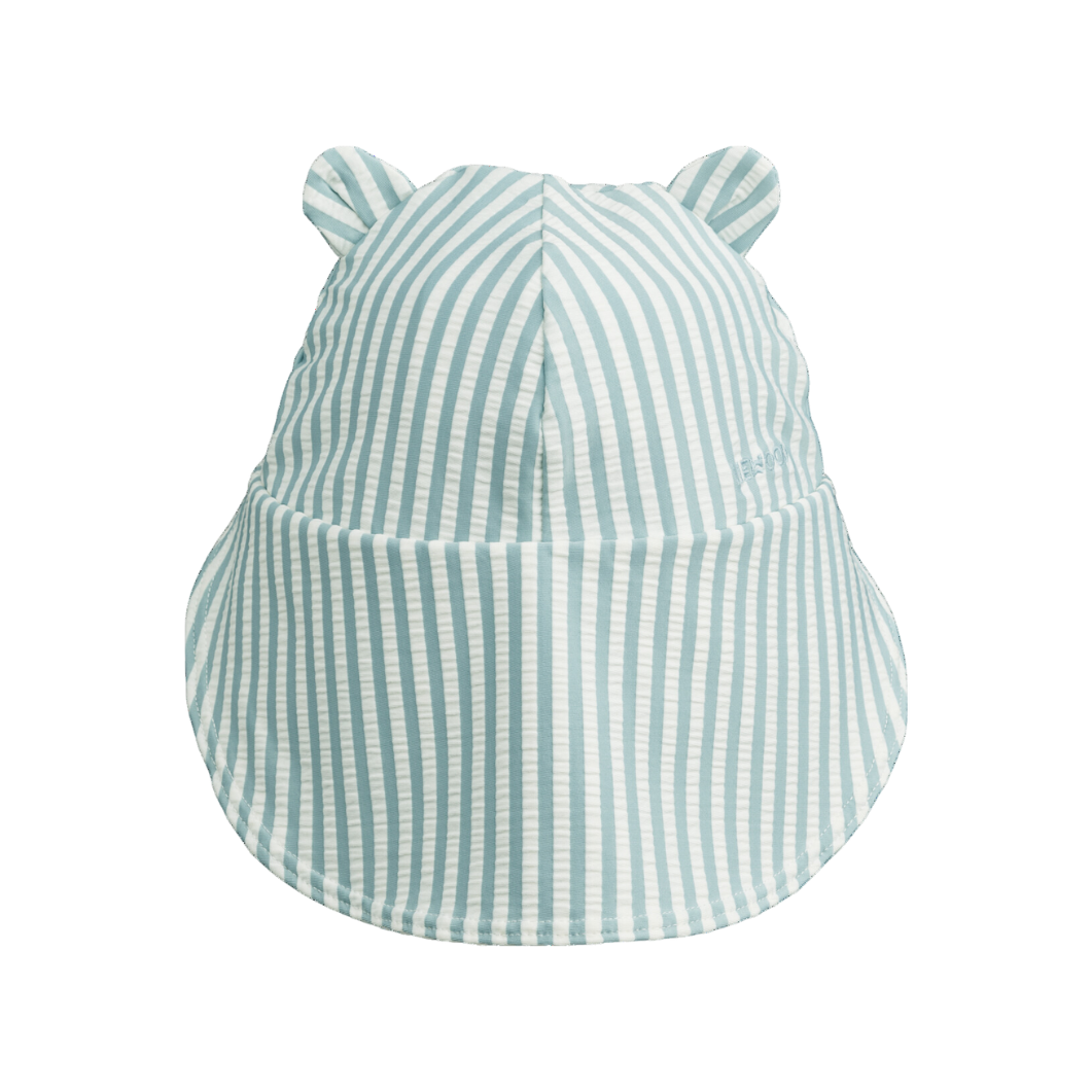 Liewood Siena Seersucker Sun Hat - Sea Blue / White
