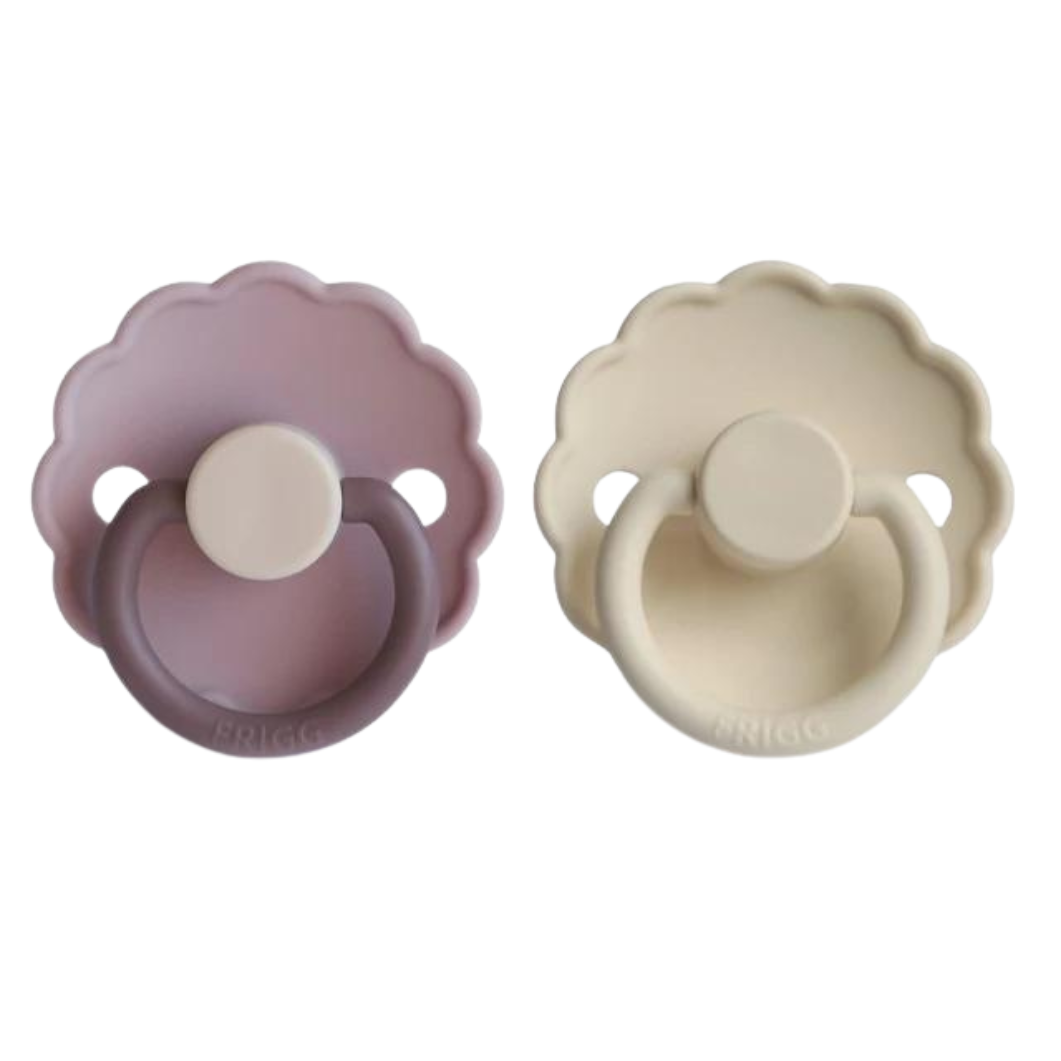 FRIGG Natural Rubber Daisy Pacifier 2 Pack - 6 Months Plus - Lavender Haze / Cream