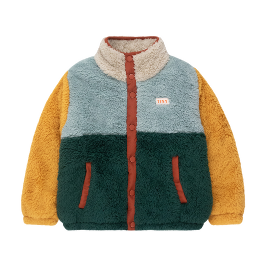 Tiny Cottons Colour Block Polar Sherpa Jacket - Bottle Green/Warm Grey