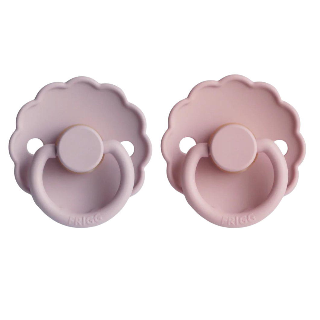 FRIGG Daisy Natural Rubber Pacifier 2-Pack - 0-6 months  Pink / Soft Lilac