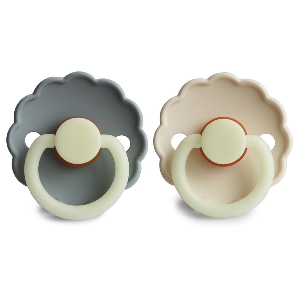 FRIGG Daisy 0-6m Natural Rubber Night Time Pacifier - Cream/French Gray