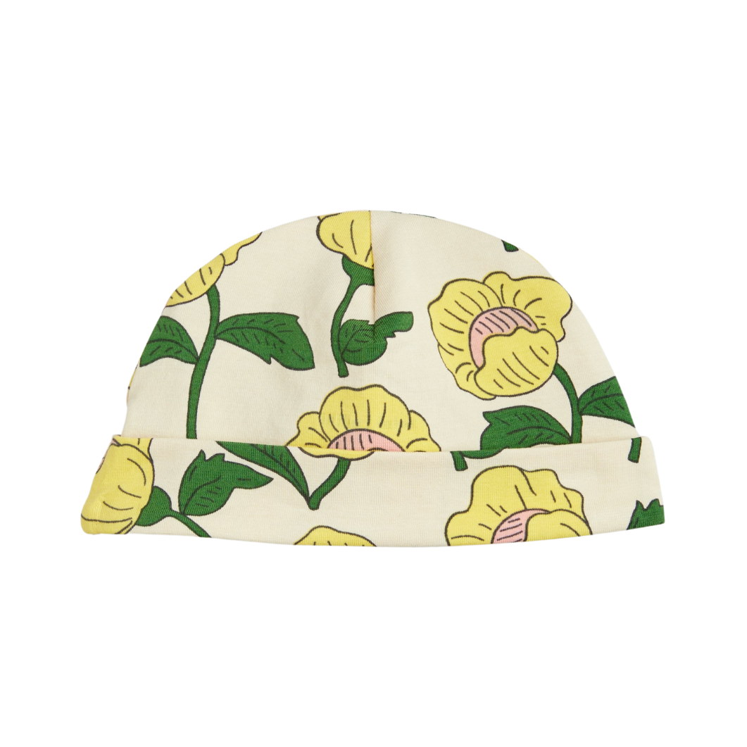 Mini Rodini Flowers Baby Beanie - Yellow